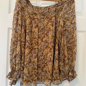 LC Lauren Conrad Floral Blouse in Brown and Cream